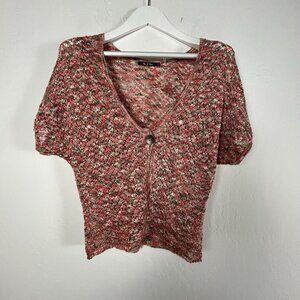 Nic + Zoe Womens V-Neck Short Sleeve Knitted Cardigan Sweater Medium Multicolor